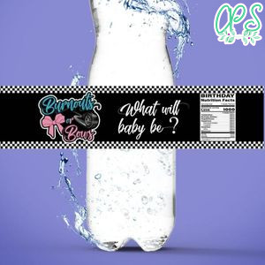 Burnouts or Bows Gender Reveal Water Bottle Label Template to Print at Home Instant Download