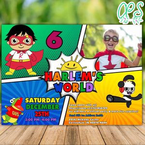 Printable Ryan's World Virtual Party Invitation Template Instant Download