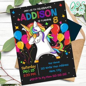 Dabbing unicorn Birthday Invitation Template to Print at Home Instant Download