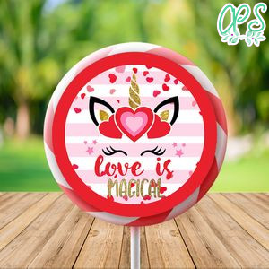 Unicorn Valentine's Lollipop Labels Digital File Printable Instant Download