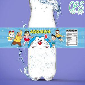 Doraemon Water Bottle Label Template to Print at Home Instant Download