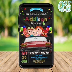 Mobile Cocomelon Drive By Birthday Parade Electronic Invite Invitation Template Instant Download