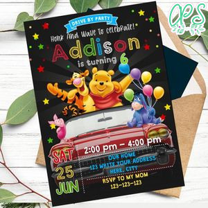 Winnie the Pooh Drive By Birthday Parade Invitation Printable Instant Download