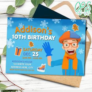Blippi's Snowflake Scavenge Hunt Invitation Template to print at home Instant Download