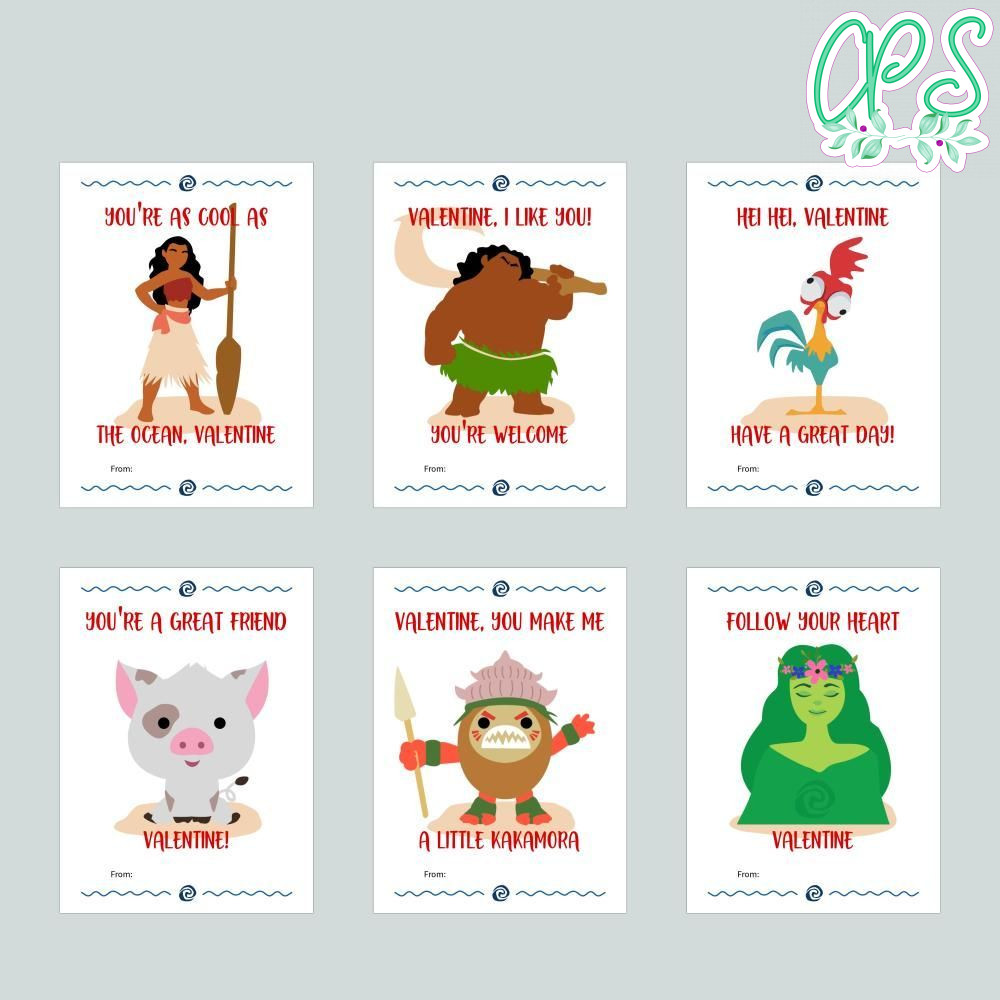 Moana Valentine Cards Printable Customizable Template DIY