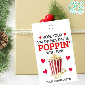 Popcorn Valentine's Day Favor Tag Customizable Template Instant Download