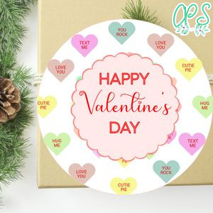Happy Valentine's Day Round Tag Customizable Template Instant Download