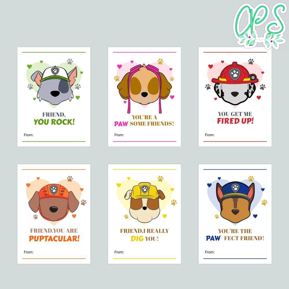 Paw Patrol Kids Valentine Cards Printable Customizable Template DIY