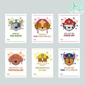 Paw Patrol Kids Valentine Cards Printable Customizable Template DIY