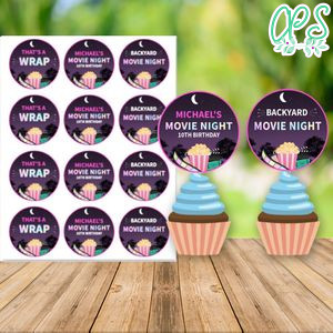 Backyard Movie Night Cupcake Topper Digital File Printable Instant Download