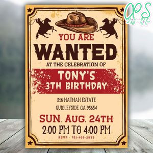 Editable Cowboy Birthday Invitation Digital File