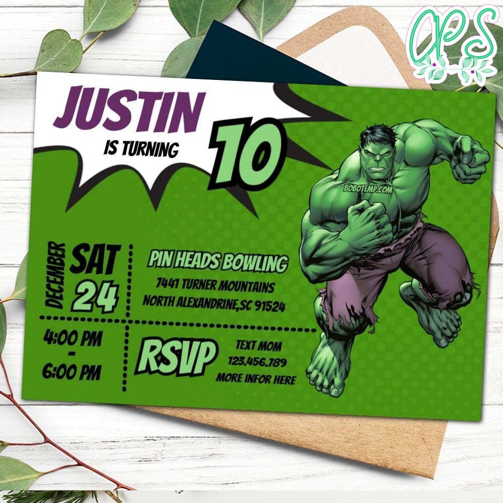 Hulk Birthday Invitation Customizable Template Instant Download