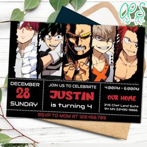 Editable My Hero Academia Birthday Invitation Instant Download