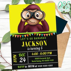 Editable Curious George Party Invitation Digital File