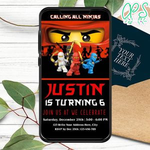 Lego Ninjago Birthday Electronic Invite Invitation Printable Instant Download