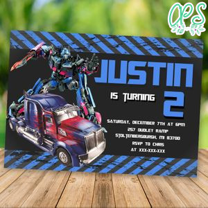 Editable Optimus Prime Transformers Party Invitation Digital File