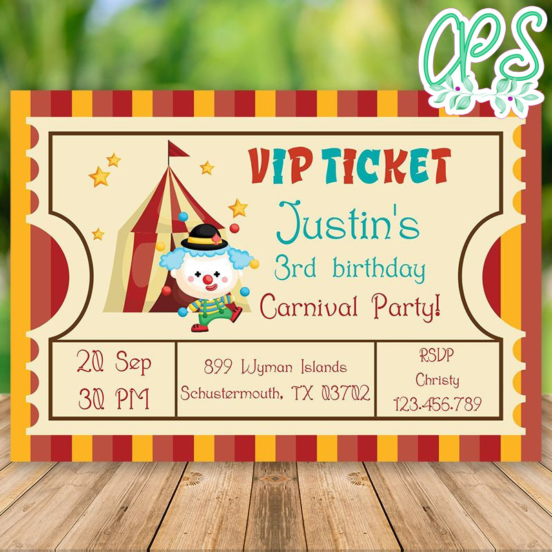 Editable Carnival Ticket Birthday Invitation Instant Download