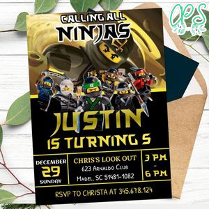 Editable Lego Ninjago Cole - Calling All Ninjas Birthday Invitations Instant Download