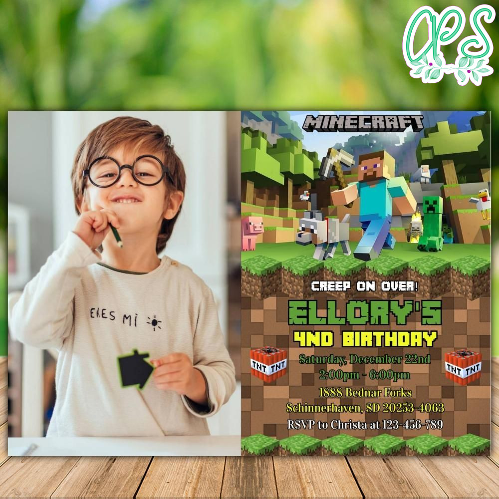 Printable Minecraft Birthday Flyer With Photo Instant Download