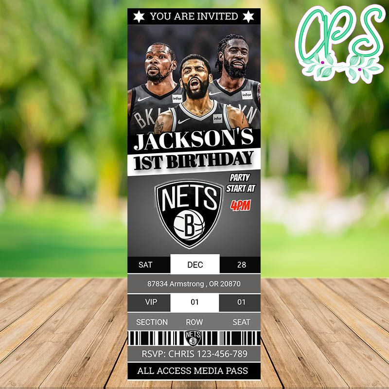 Editable Brooklyn Nets Sports Ticket Invitation Instant Download