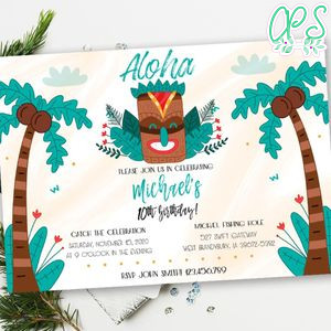 Tiki Aloha Birthday Invitation Printable Instant Download