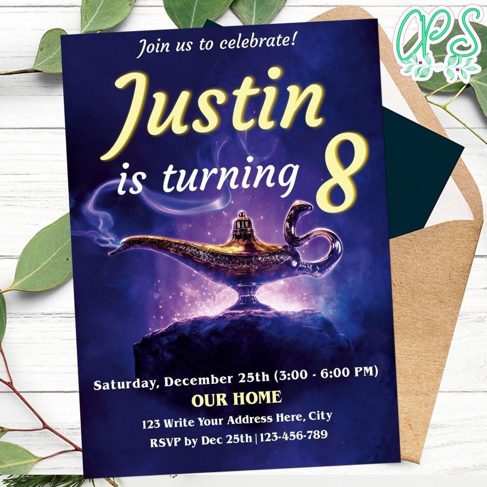 Editable Aladdin Birthday Flyer For Boy or Girl Instant Download