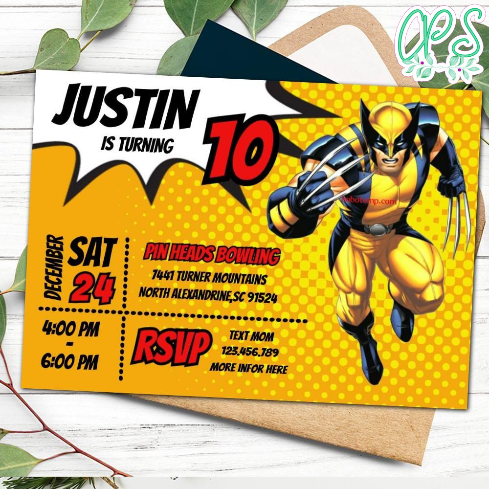 Editable Wolverine Xmen Invitation Digital File | CustomPartyShirts