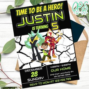 Editable Ben 10 Party Invitation - Ben10 Birthday Invitation Instant Download