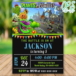 Editable Plants vs Zombies Birthday Party Invitation Digital File