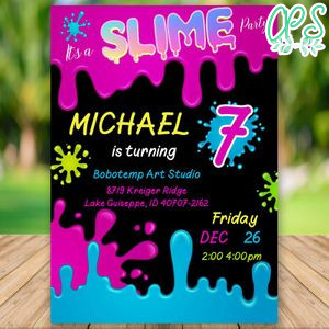 Editable Colorful Rainbow Slime Party Invitation Instant Download