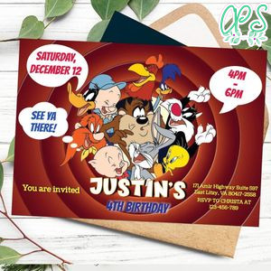 Editable Looney Tunes Invitation Instant Download