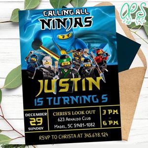 Editable Lego Ninjago Zay - Calling All Ninjas Birthday Invitations Instant Download