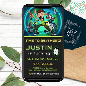 Ben 10 Birthday Electronic Invite Invitation Printable Instant Download
