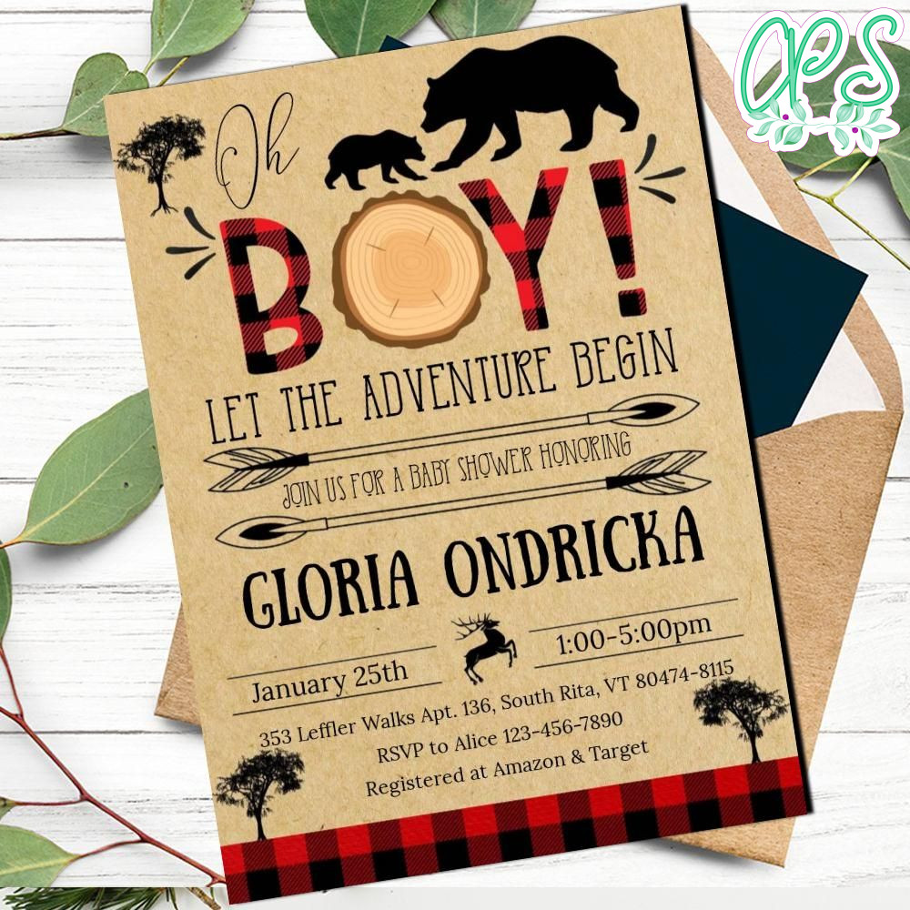 Editable Lumberjack Baby Shower Invitation With Rustic Mama CustomPartyShirts Studio