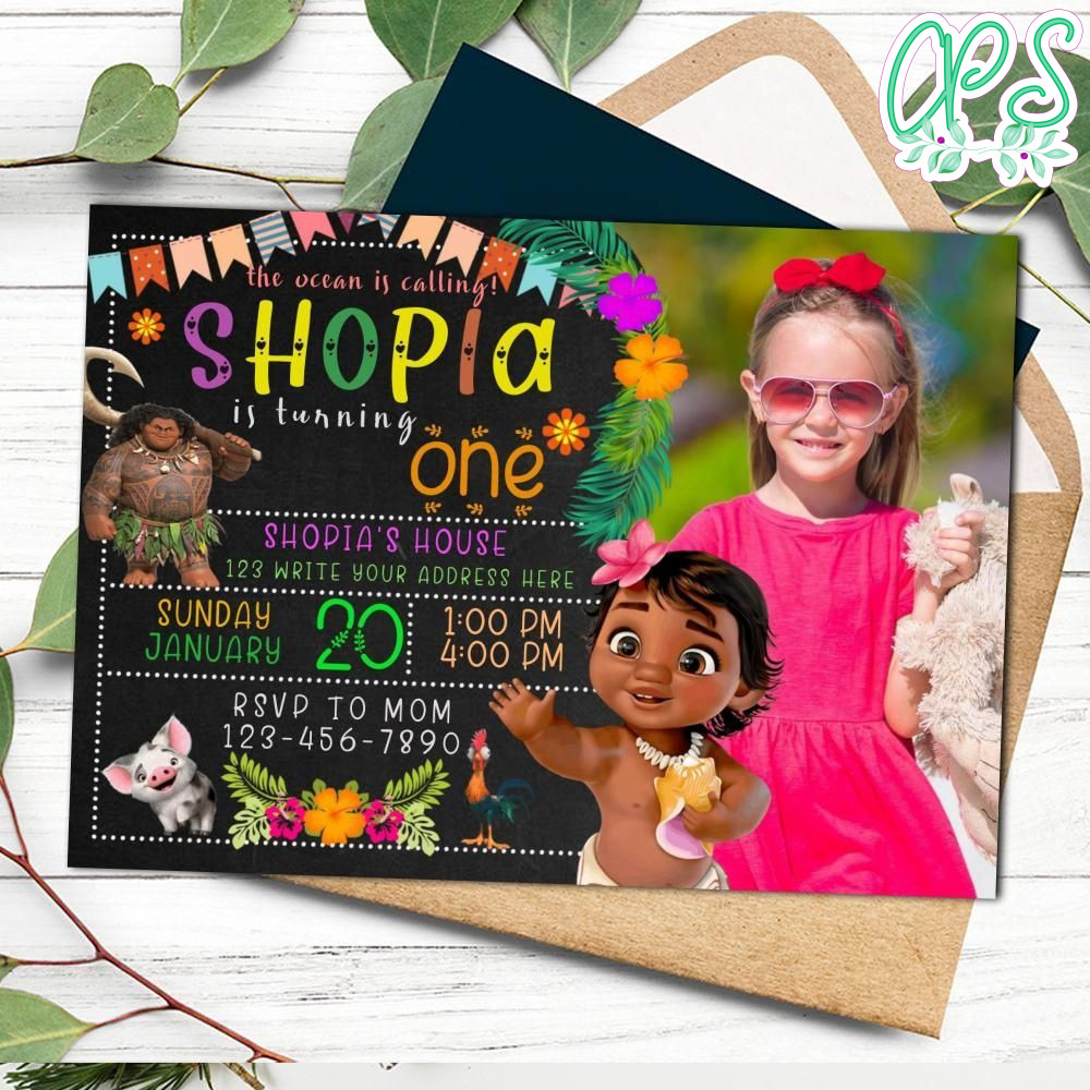 Editable Baby Moana Birthday Flyer Instant Download