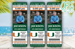 Printable Miami Hurricanes Birthday Ticket With Photo Invitation Instant Download