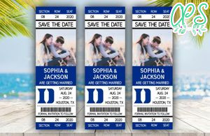 Editable Blue Devils Duke  Save The Date Wedding Engagement Announcement Ticket Invitation Instant Download