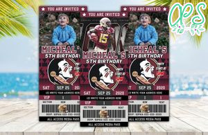 Editable Florida State Seminoles Birthday Ticket Invites Instant Download