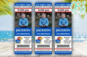 Printable Kansas Jayhawks Birthday Ticket With Photo Invitation Instant Download
