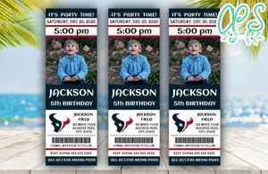 Houston Texans Birthday Ticket With Photo Invitation Instant Download