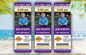 Printable Los Angeles Lakers Birthday Ticket With Photo Invitation Instant Download