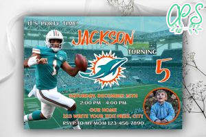 Miami Dolphins Birthday Invitation Template to Print at Home Instant Download