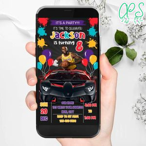 Mobile LeBron James Lakers Drive By Birthday Parade Electronic Invite Invitation Template Instant Download