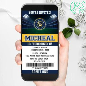 Electronic Milwaukee Brewers Birthday Invitation Instant Download