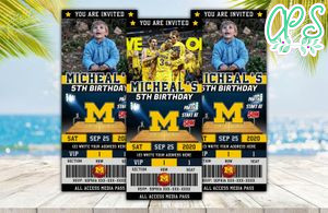 Editable Michigan Wolverines Birthday Ticket Invitations Instant Download