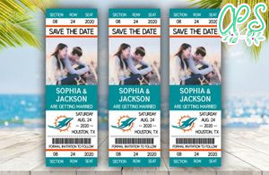 Editable Miami Dolphins Save The Date Wedding Engagement Announcement Ticket Invitation Instant Download