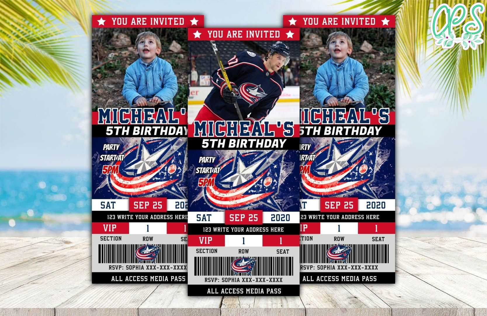 Editable Columbus Blue Jackets Birthday Ticket Invitations DIY