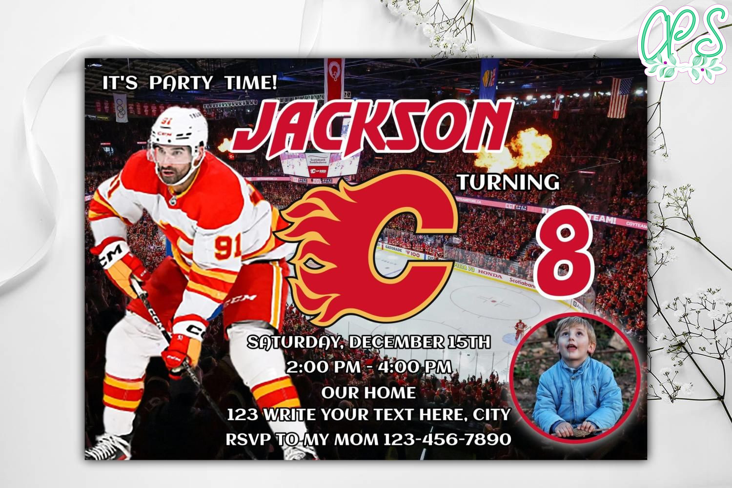 Calgary Flames Birthday Invitation Instant Download CustomPartyShirts