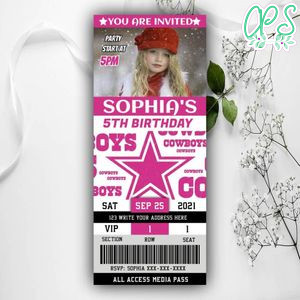 Dallas Cowboys Pink Invitation Ticket Instant Download