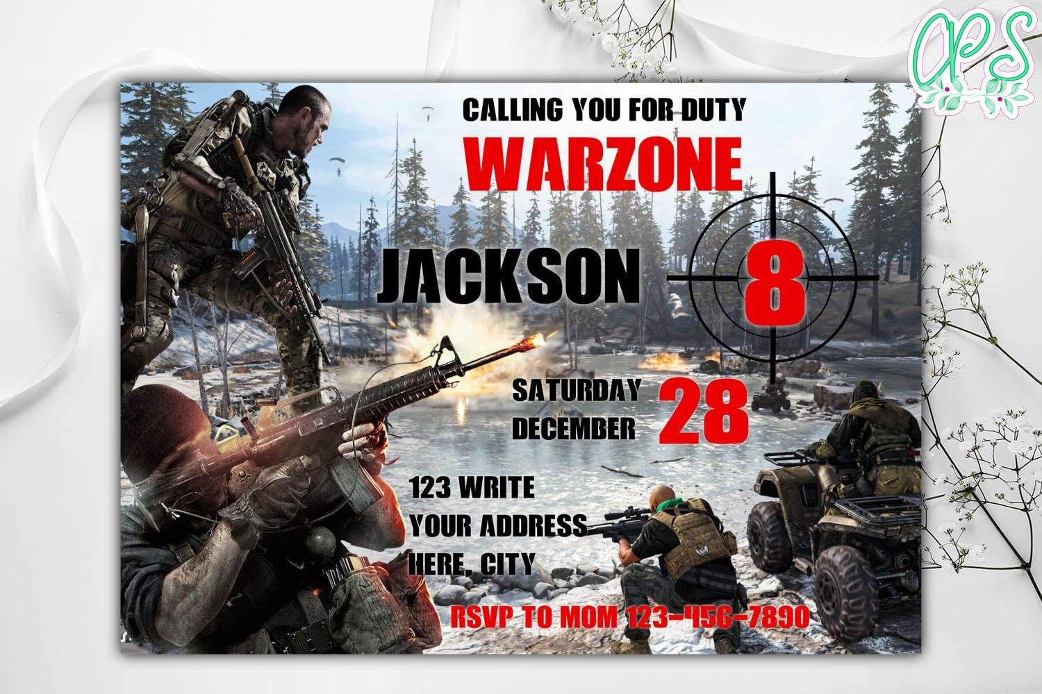Call Of Duty Birthday Invitation Template to Print at Home DIY | CustomPartyShirts